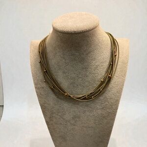 Twelve Strand Gold Stainless Steel Necklace With Gold Pearls/Magnetic Closure